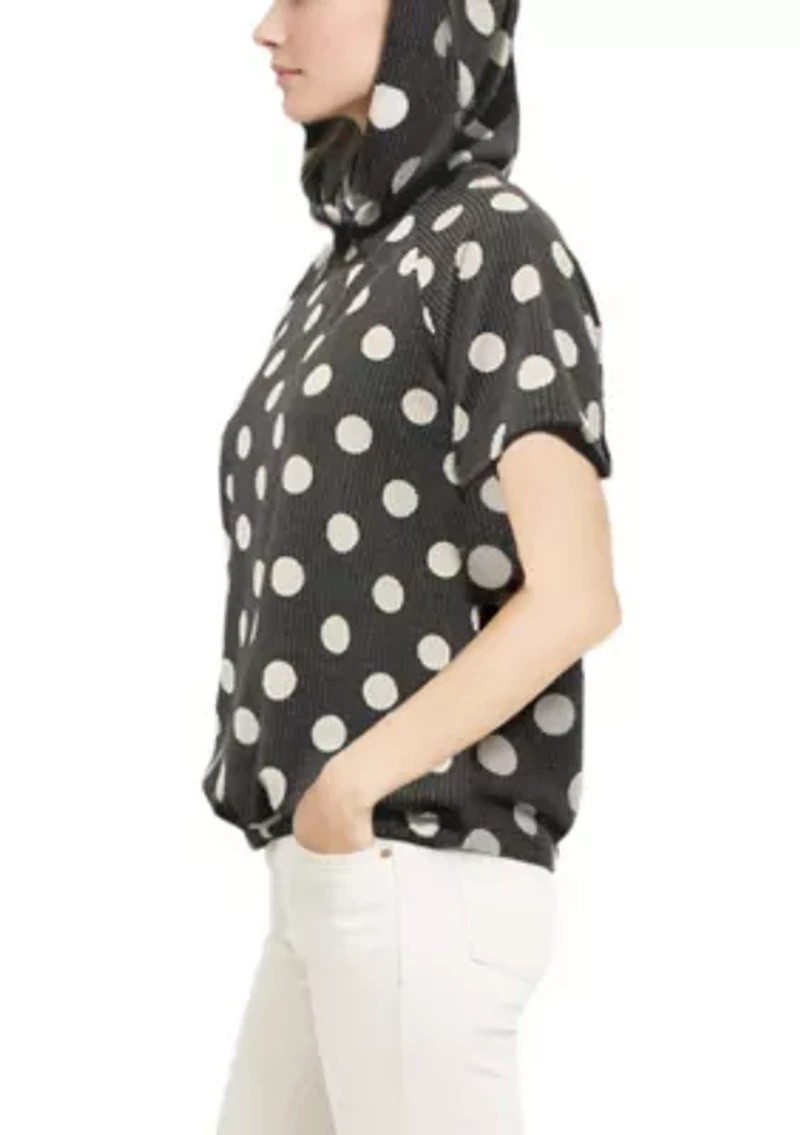 Polka Dot Double Knit Hoodie Short Sleeve Elastic Hem