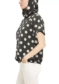 Polka Dot Double Knit Hoodie Short Sleeve Elastic Hem