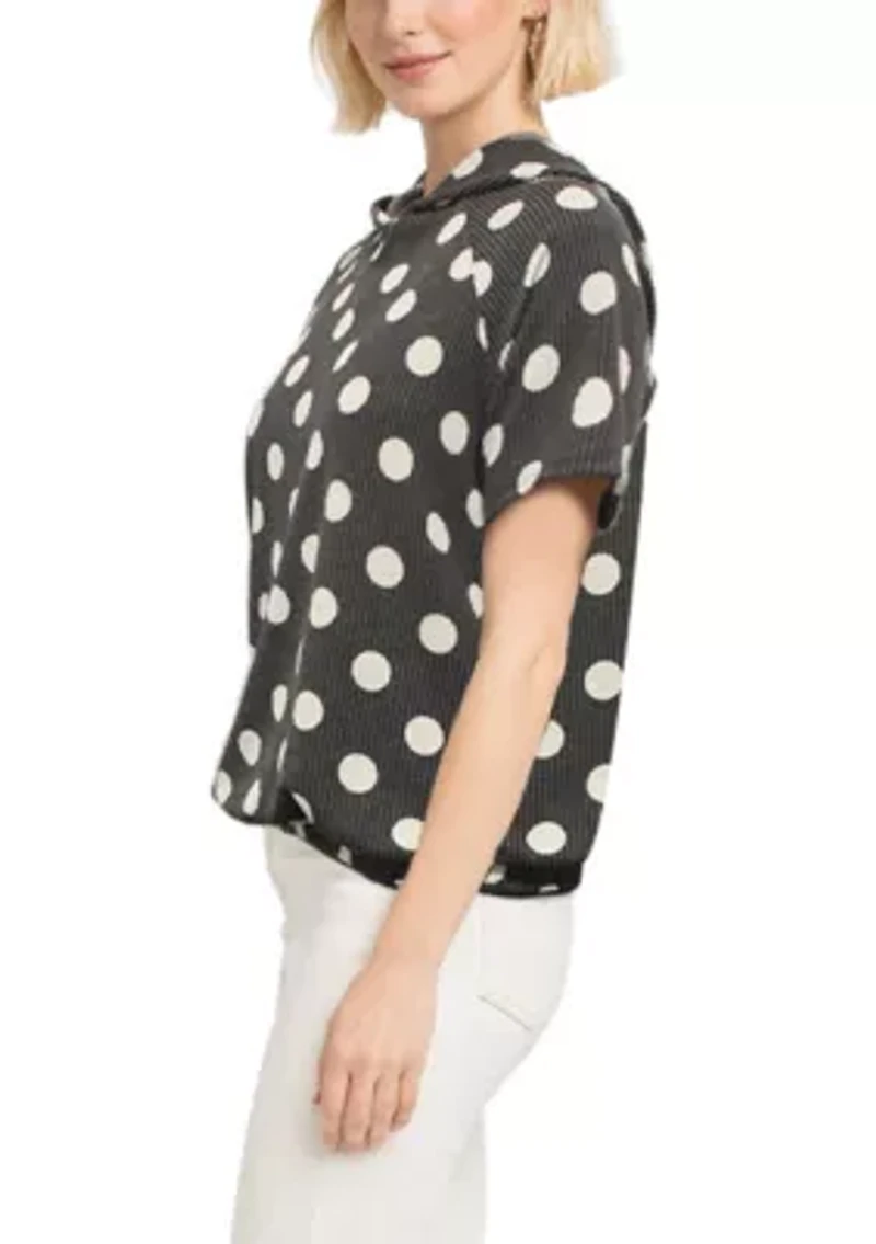 Polka Dot Double Knit Hoodie Short Sleeve Elastic Hem