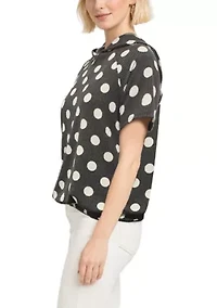 Polka Dot Double Knit Hoodie Short Sleeve Elastic Hem
