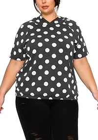 Polka Dot Double Knit Hoodie Short Sleeve Elastic Hem