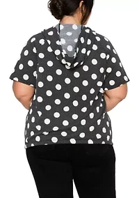 Polka Dot Double Knit Hoodie Short Sleeve Elastic Hem