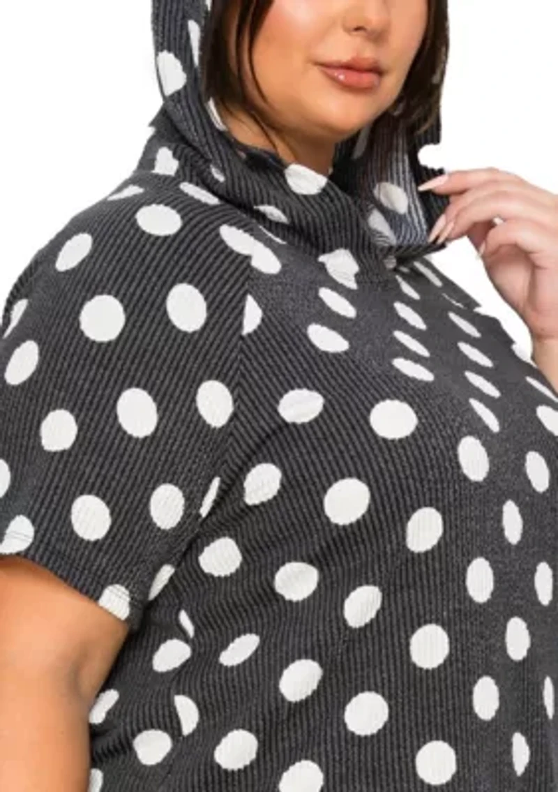 Polka Dot Double Knit Hoodie Short Sleeve Elastic Hem