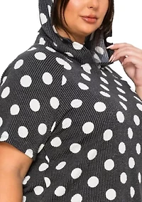 Polka Dot Double Knit Hoodie Short Sleeve Elastic Hem