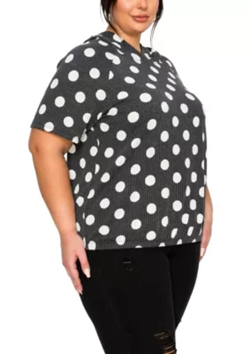 Polka Dot Double Knit Hoodie Short Sleeve Elastic Hem