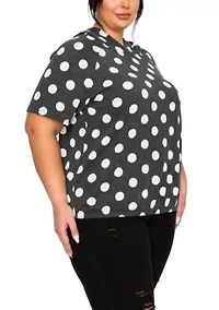 Polka Dot Double Knit Hoodie Short Sleeve Elastic Hem