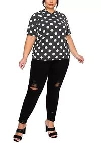 Polka Dot Double Knit Hoodie Short Sleeve Elastic Hem