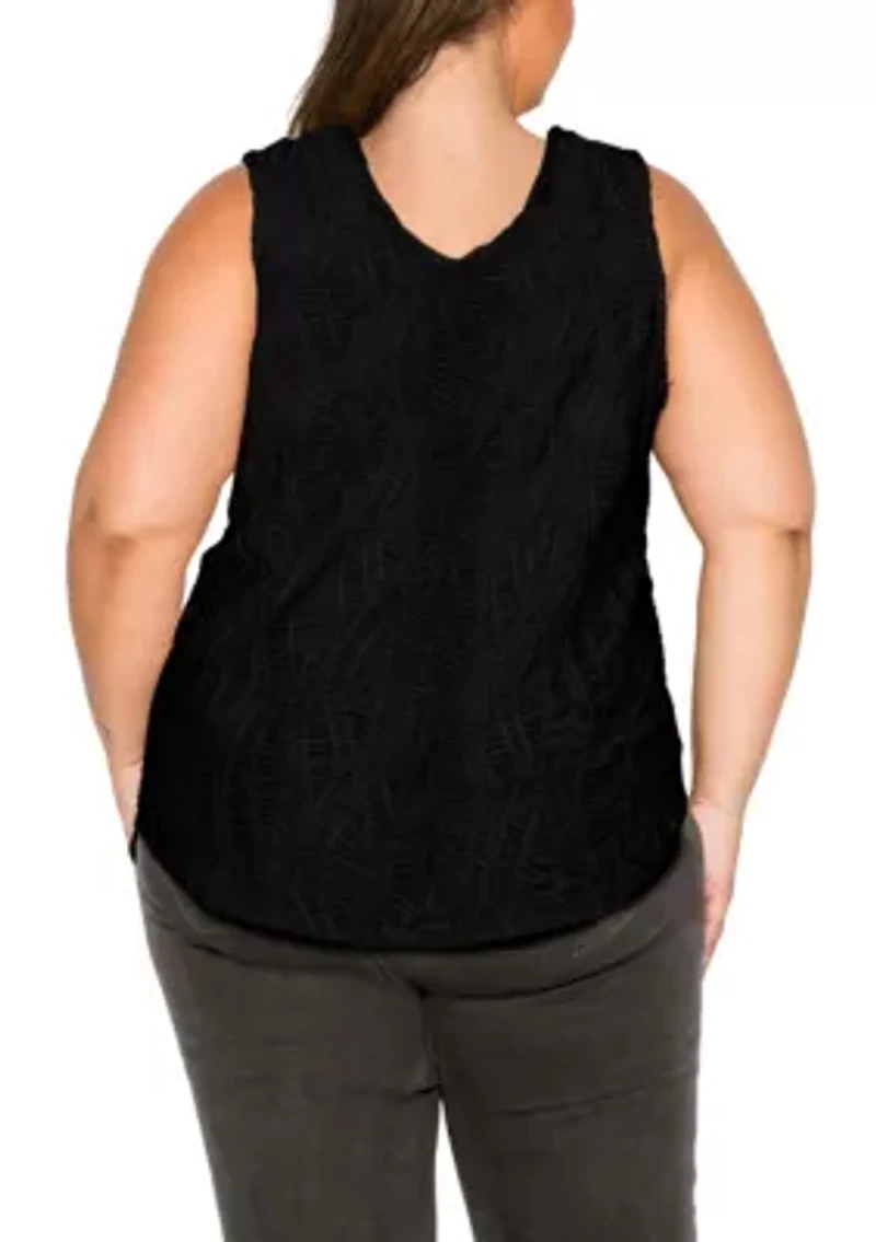 Spiral Wave Textured DBL V Neck Curved Hem Tank