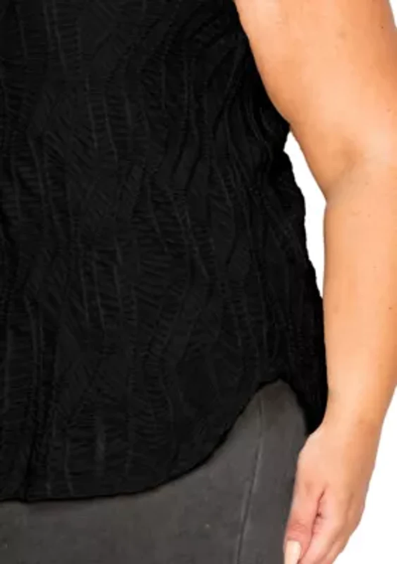 Spiral Wave Textured DBL V Neck Curved Hem Tank