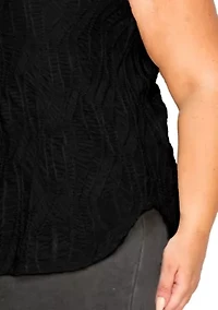 Spiral Wave Textured DBL V Neck Curved Hem Tank
