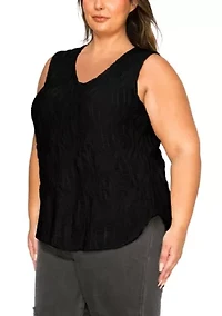 Spiral Wave Textured DBL V Neck Curved Hem Tank