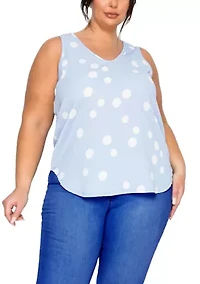 Polka Dot Crinkle Knit Double V Tank