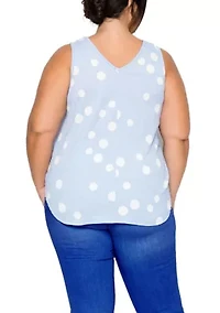 Polka Dot Crinkle Knit Double V Tank