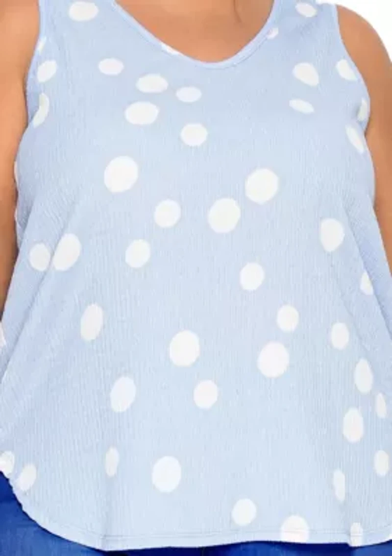 Polka Dot Crinkle Knit Double V Tank