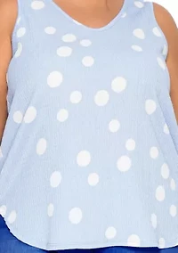 Polka Dot Crinkle Knit Double V Tank