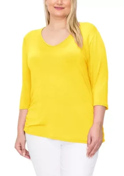 Rayon Span V Neck Side Ruched 3Q sleeve