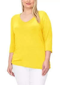 Rayon Span V Neck Side Ruched 3Q sleeve