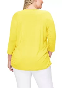 Rayon Span V Neck Side Ruched 3Q sleeve