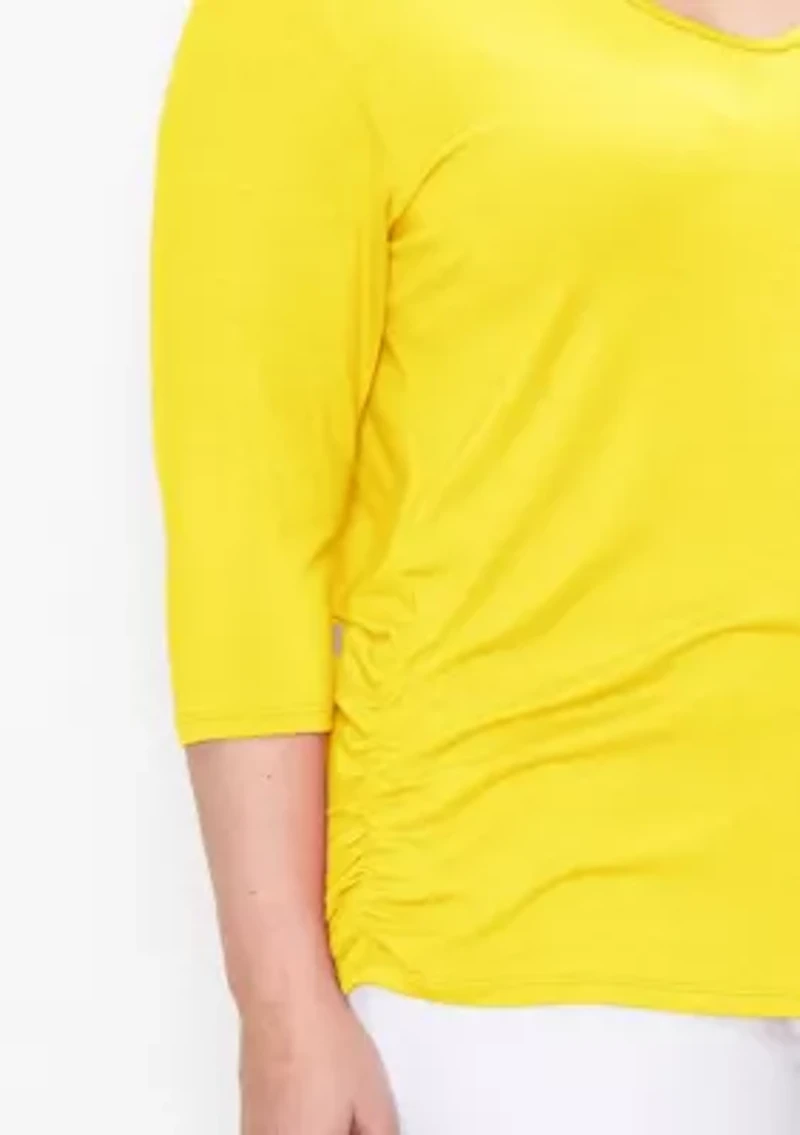 Rayon Span V Neck Side Ruched 3Q sleeve