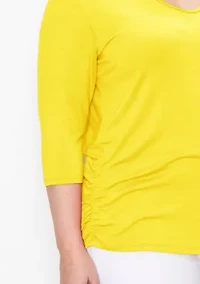 Rayon Span V Neck Side Ruched 3Q sleeve
