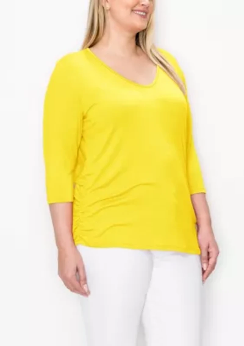 Rayon Span V Neck Side Ruched 3Q sleeve