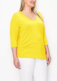 Rayon Span V Neck Side Ruched 3Q sleeve