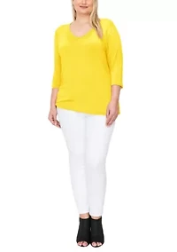 Rayon Span V Neck Side Ruched 3Q sleeve