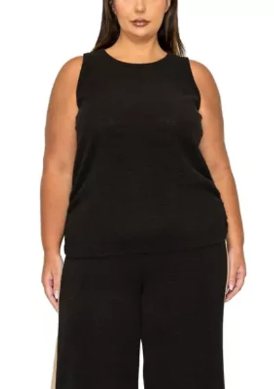 Textured Rib Scoop Neck Side Ruched Tank