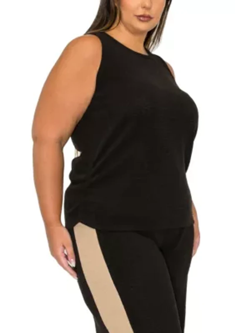 Textured Rib Scoop Neck Side Ruched Tank