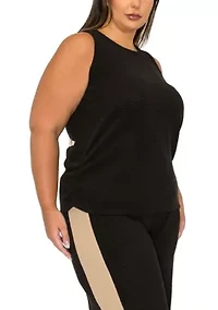 Textured Rib Scoop Neck Side Ruched Tank