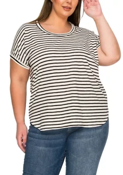 Cotton Slub Stripe Dolman Short Sleeve Tee