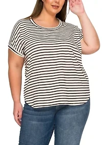 Cotton Slub Stripe Dolman Short Sleeve Tee