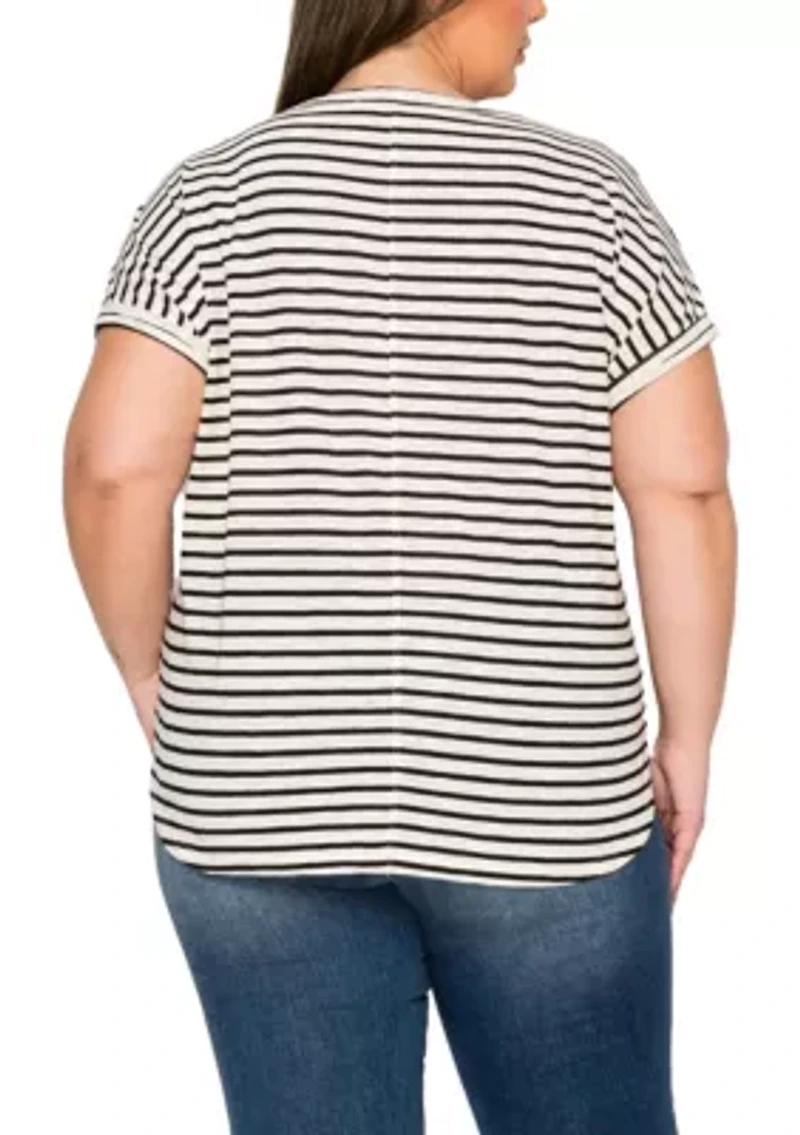 Cotton Slub Stripe Dolman Short Sleeve Tee