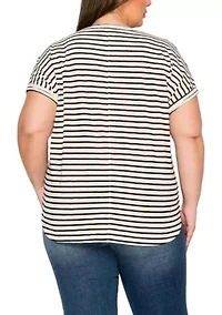 Cotton Slub Stripe Dolman Short Sleeve Tee