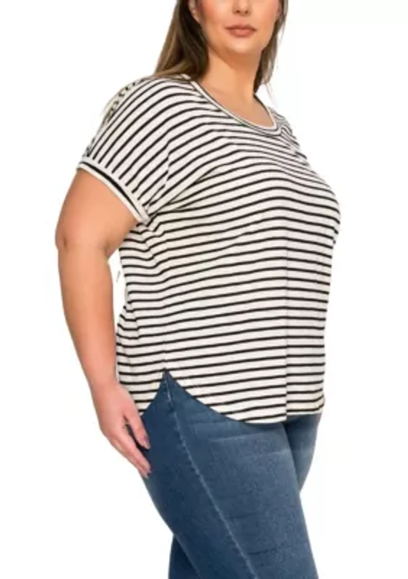 Cotton Slub Stripe Dolman Short Sleeve Tee