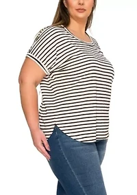 Cotton Slub Stripe Dolman Short Sleeve Tee