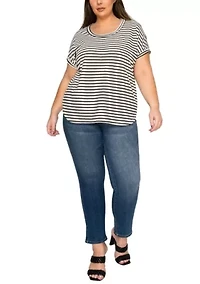Cotton Slub Stripe Dolman Short Sleeve Tee