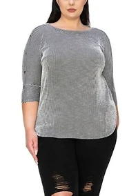 Span Rail Textured Rib Boatneck Shoulder 3Q Sleeve