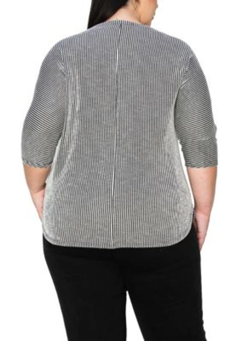 Span Rail Textured Rib Boatneck Shoulder 3Q Sleeve