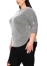 Span Rail Textured Rib Boatneck Shoulder 3Q Sleeve