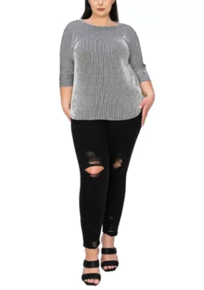 Span Rail Textured Rib Boatneck Shoulder 3Q Sleeve