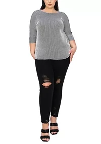 Span Rail Textured Rib Boatneck Shoulder 3Q Sleeve