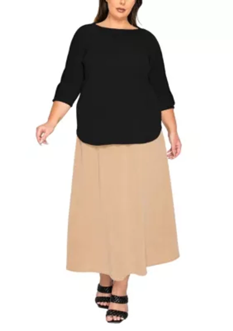 Textured Rib Button Shoulder 3Q Sleeve