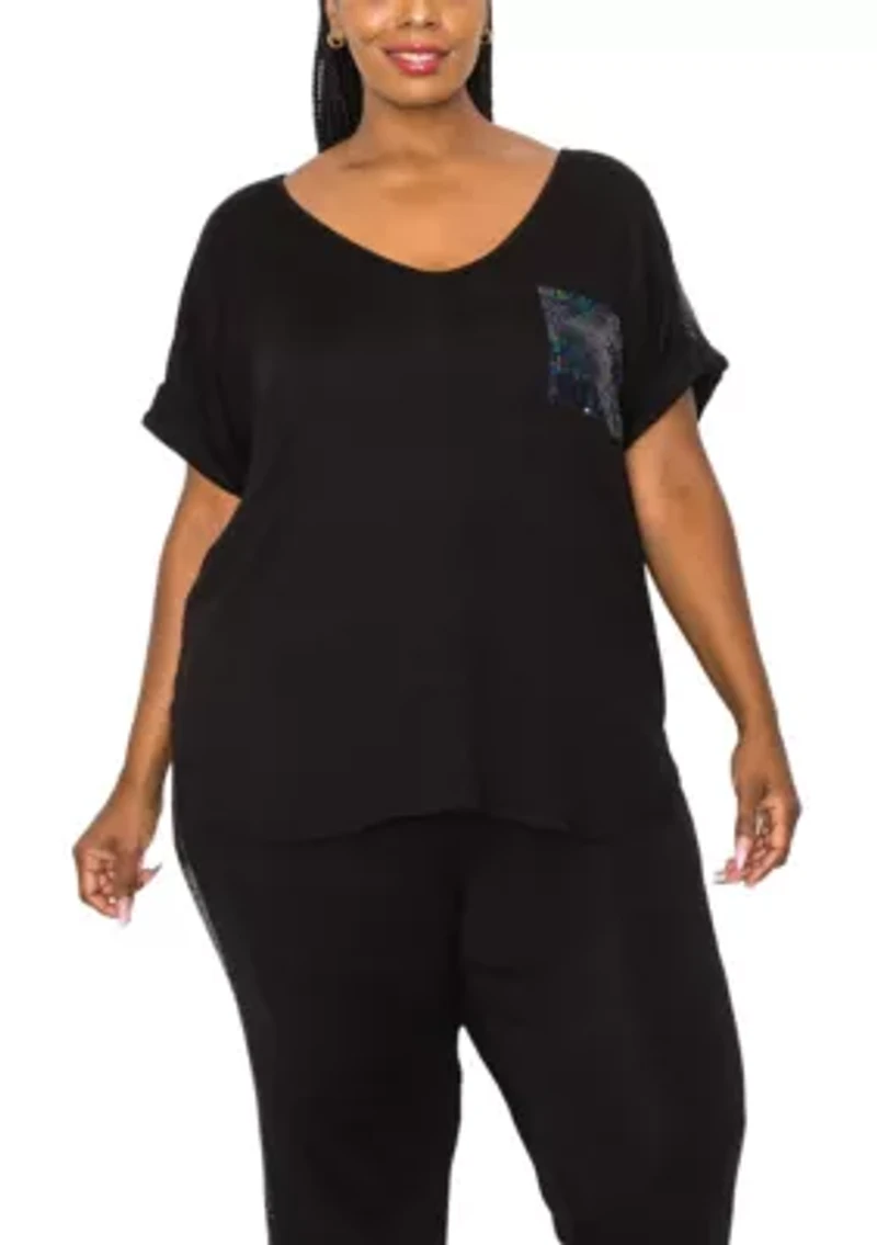 Sequin Pocket & Shoulder Rolled Sleeve