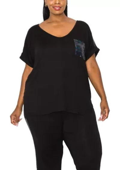 Sequin Pocket & Shoulder Rolled Sleeve