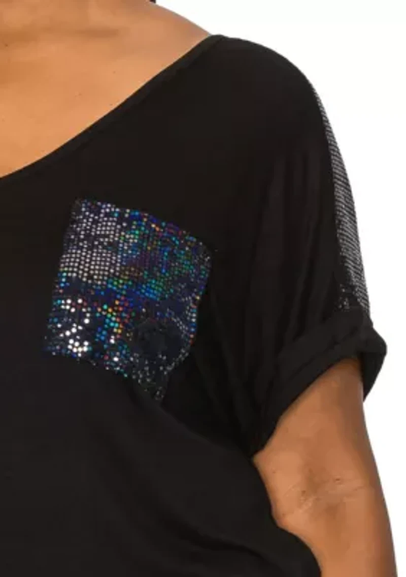 Sequin Pocket & Shoulder Rolled Sleeve