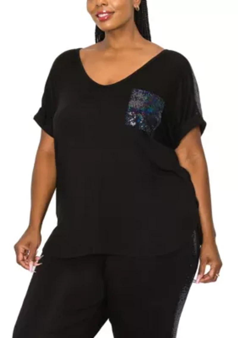 Sequin Pocket & Shoulder Rolled Sleeve