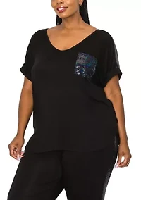 Sequin Pocket & Shoulder Rolled Sleeve