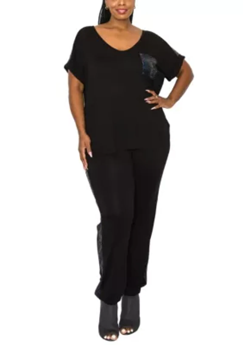 Sequin Pocket & Shoulder Rolled Sleeve