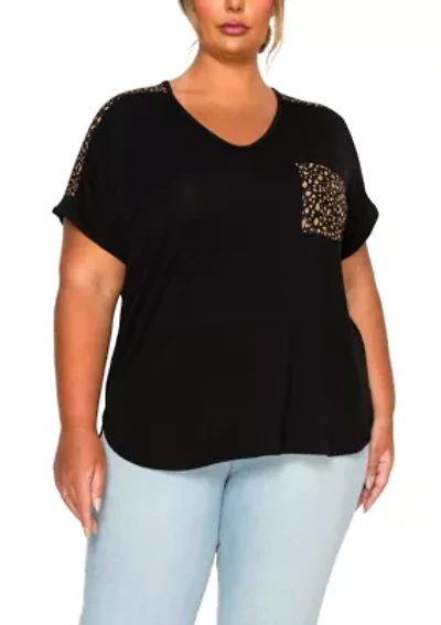 Pebble Print Mesh Pocket & Shoulder Rolled Slv